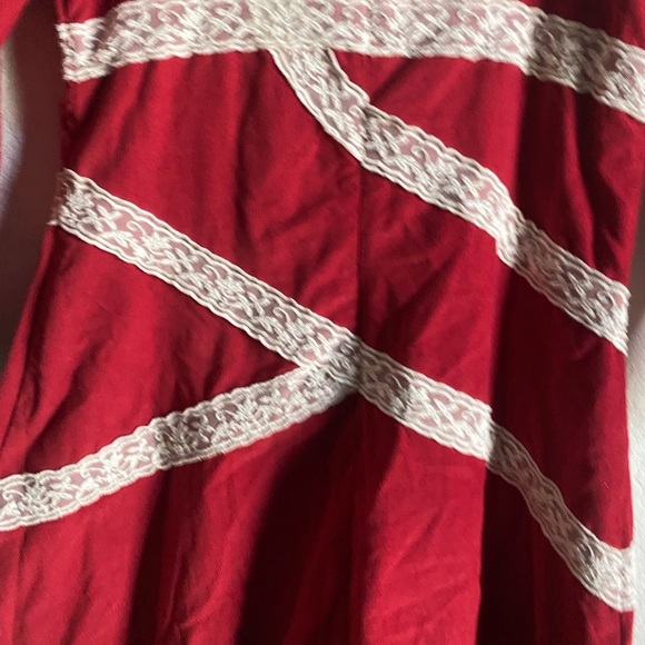 Free People Tennley Red Milkmade Coquette Corduroy Whimsigoth Lace Mini Dress XS - Picture 14 of 16